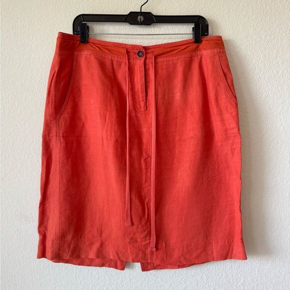 Talbots 100% Irish Linen Skirt Sz 12 Tie Waist Pockets Travel Office Preppy - Picture 1 of 5